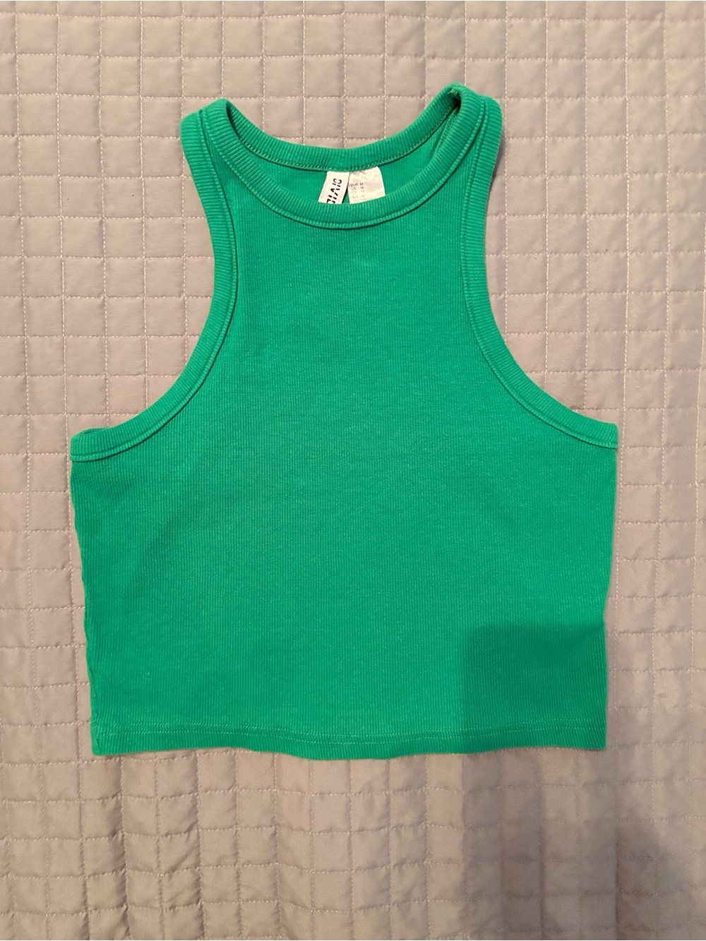 Divided Bright Green Ribbed Crop Tank